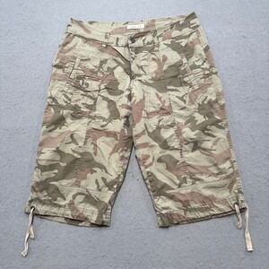 Roots 73 Cargo Pants Women's 6 Green Camo Cotton Cropped Utility Hunting Outdoor